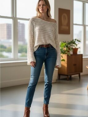 American Eagle Outfitters White Crochet Off-the-Shoulder Sweater